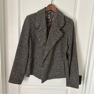 Lilith Vintage Wool Blend Brown Tweed Cropped Open Front Fitted Blazer Size S/38